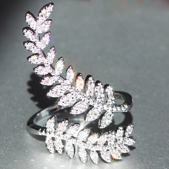 Fashion Open Adjustable Long Leaf Surround Beautiful Rings for Women, PD237 - Picture 5 of 7